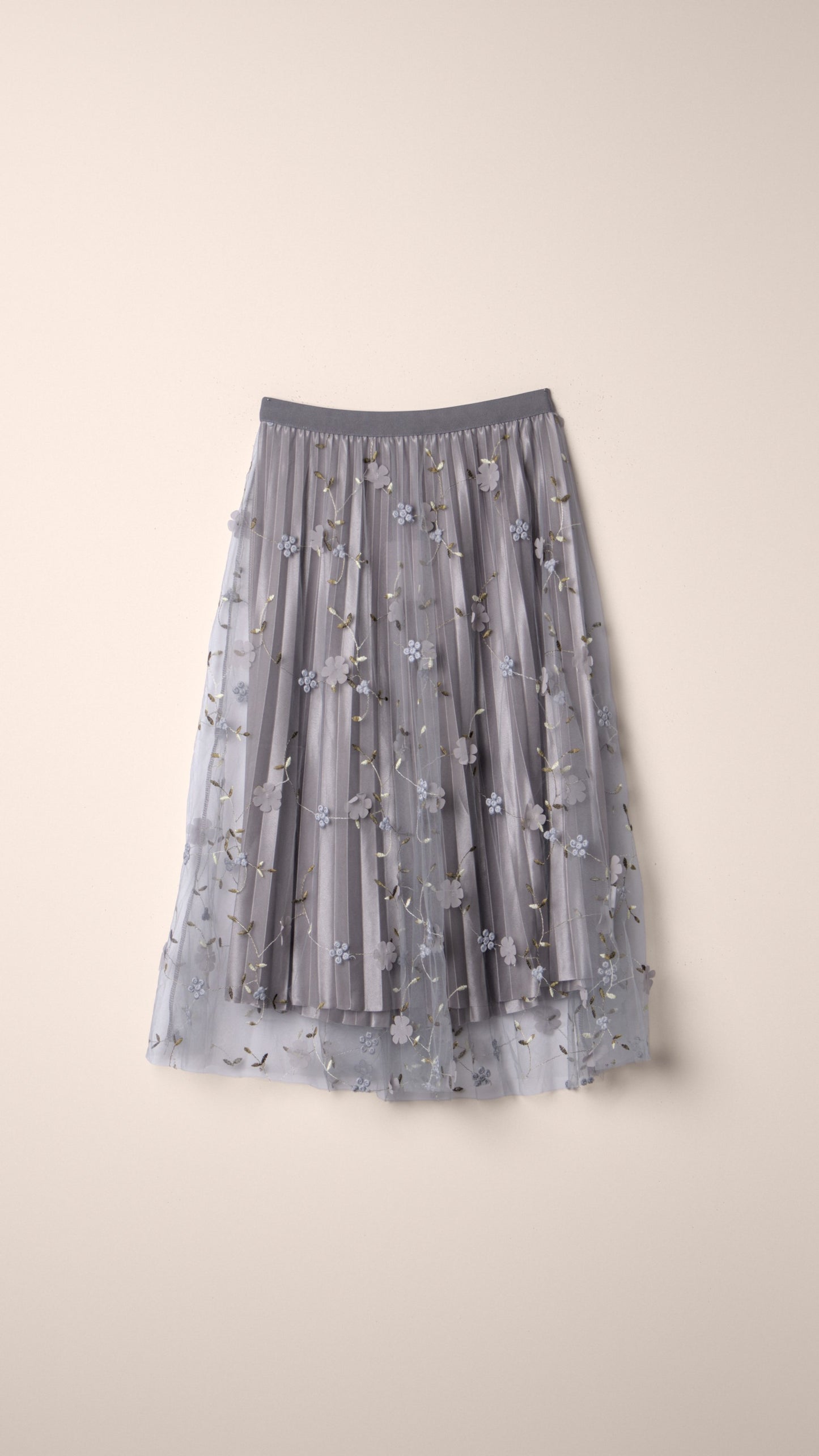 FLORAL PRINT PLEATED TULLE MIDI SKIRT