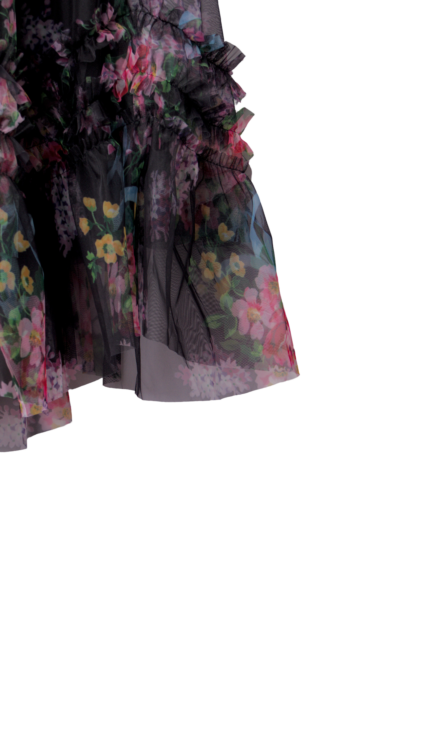 FLORAL RUFFLED TULLE MIDI SKIRT