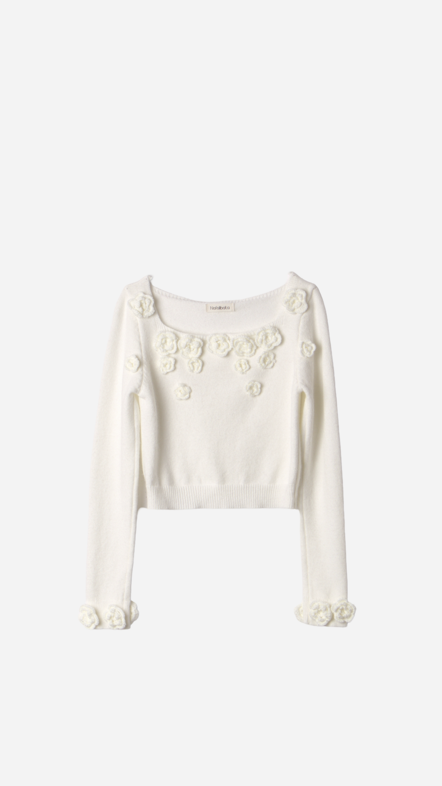 3D FLOWER EMBROIDERED BOAT NECK SWEATER