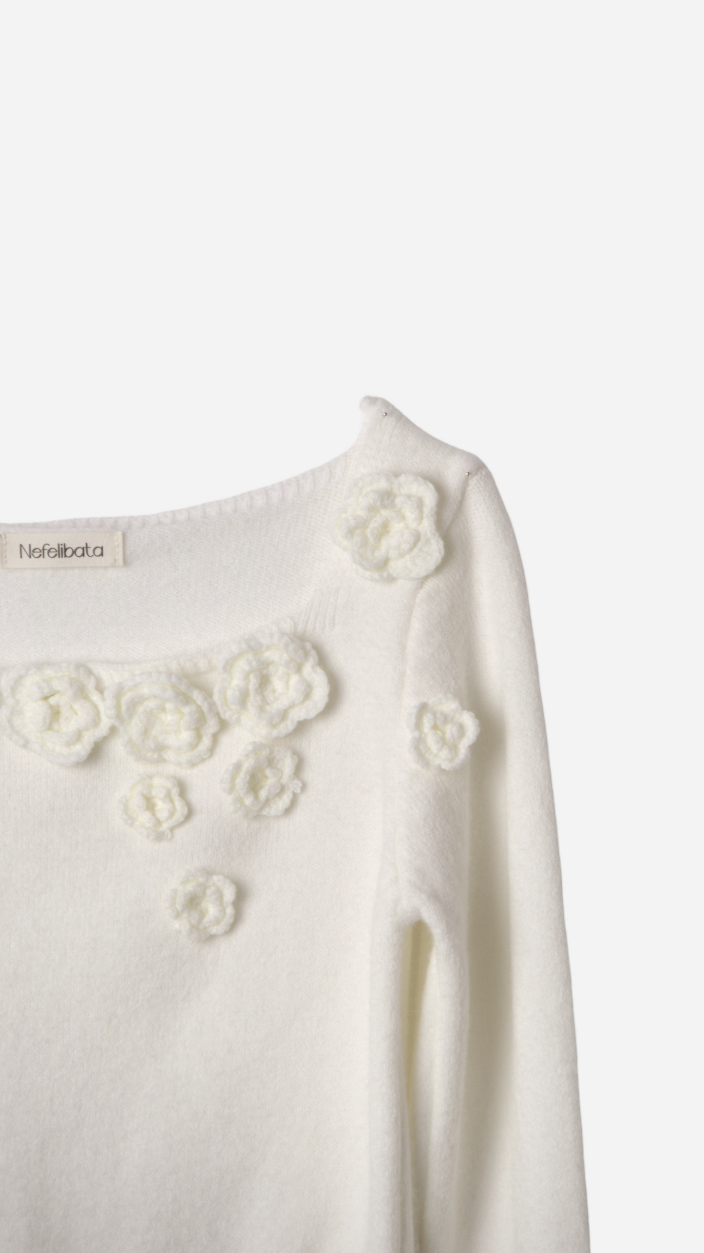 3D FLOWER EMBROIDERED BOAT NECK SWEATER