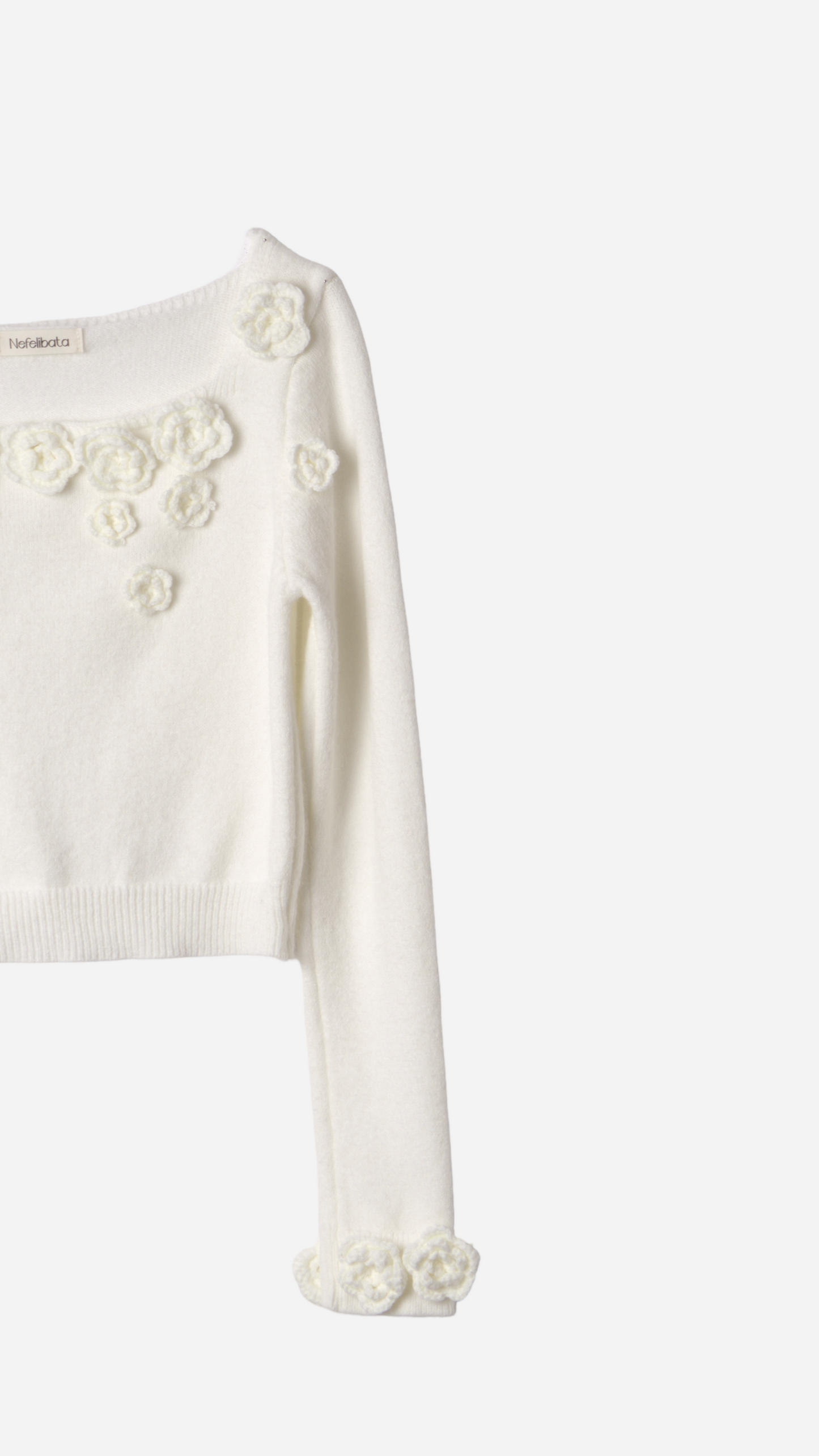 3D FLOWER EMBROIDERED BOAT NECK SWEATER