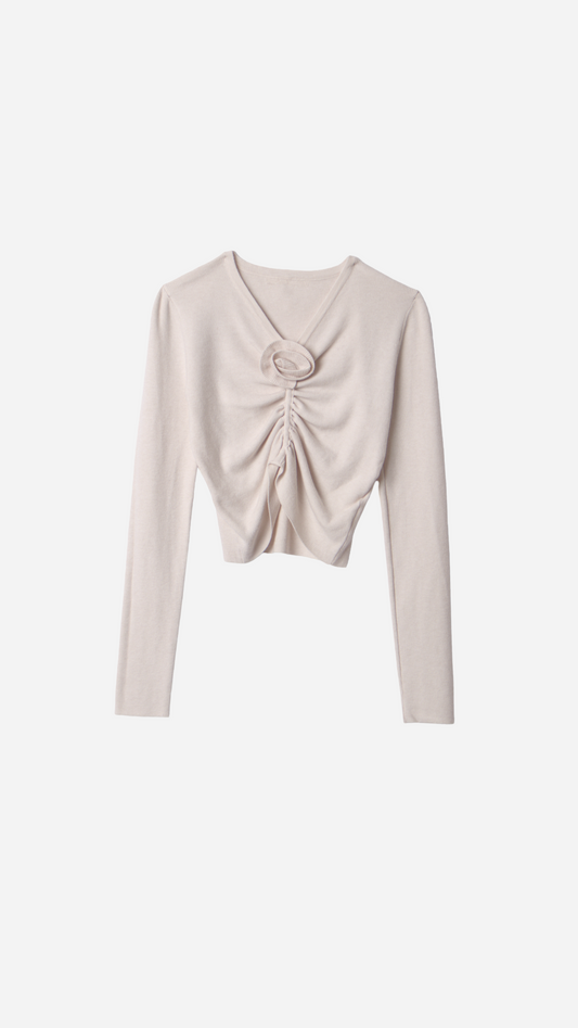 DRAPED FLOWER NECKLINE TOP
