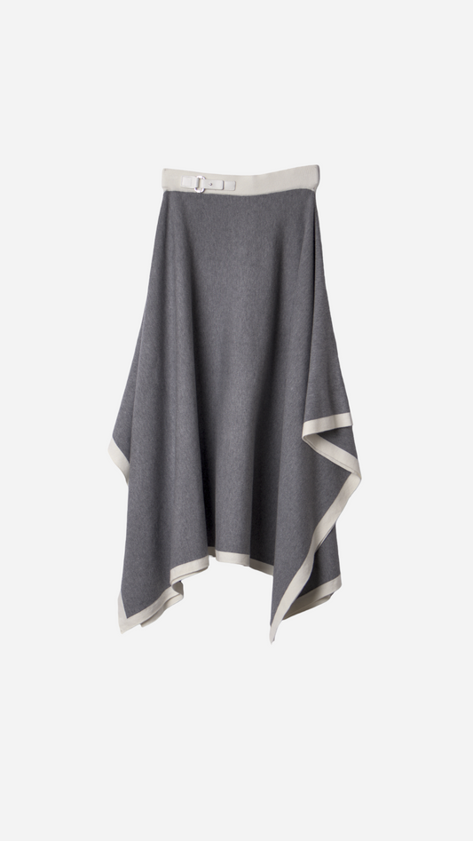 ASYMMETRIC RUFFLED KNIT MIDI SKIRT