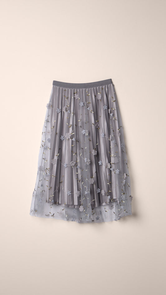 FALDA MIDI TUL TABLAS ESTAMPADO FLORES