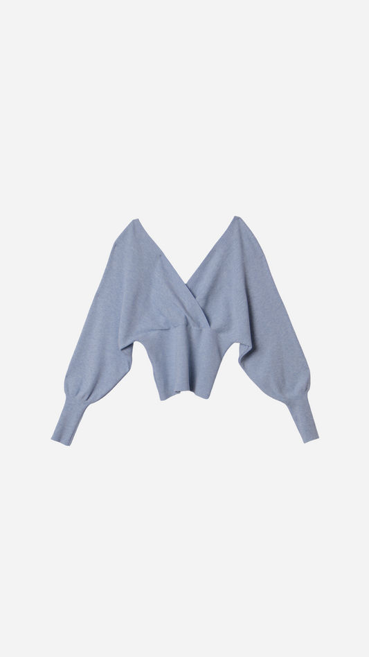 CROSSED KNITTED T-SHIRT WITH DEEP NECKLINE