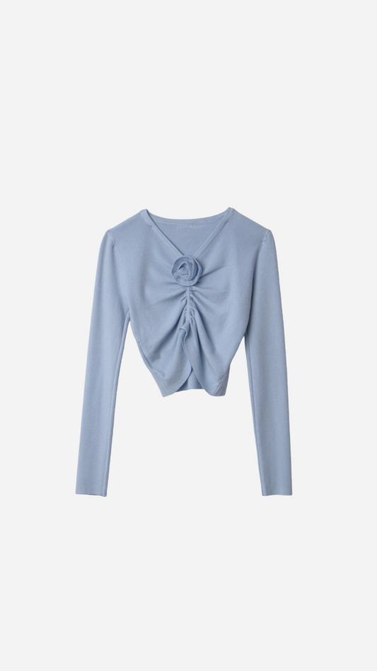 DRAPED FLOWER NECKLINE T-SHIRT