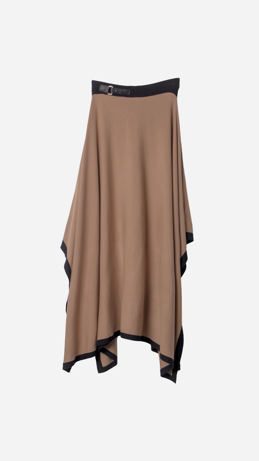 ASYMMETRIC RUFFLED KNIT MIDI SKIRT