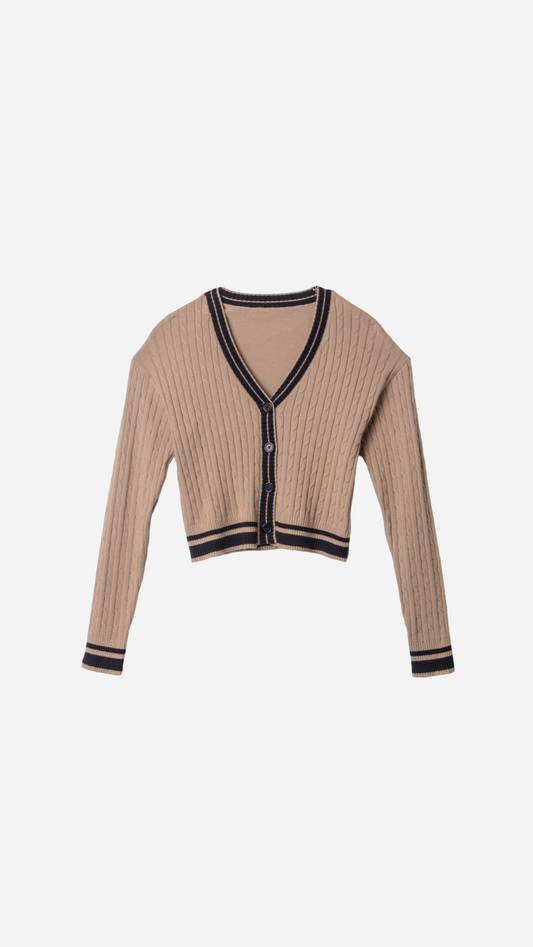 KNITTED SWEATER WITH EMBOSSED BUTTONS AND V-NECK