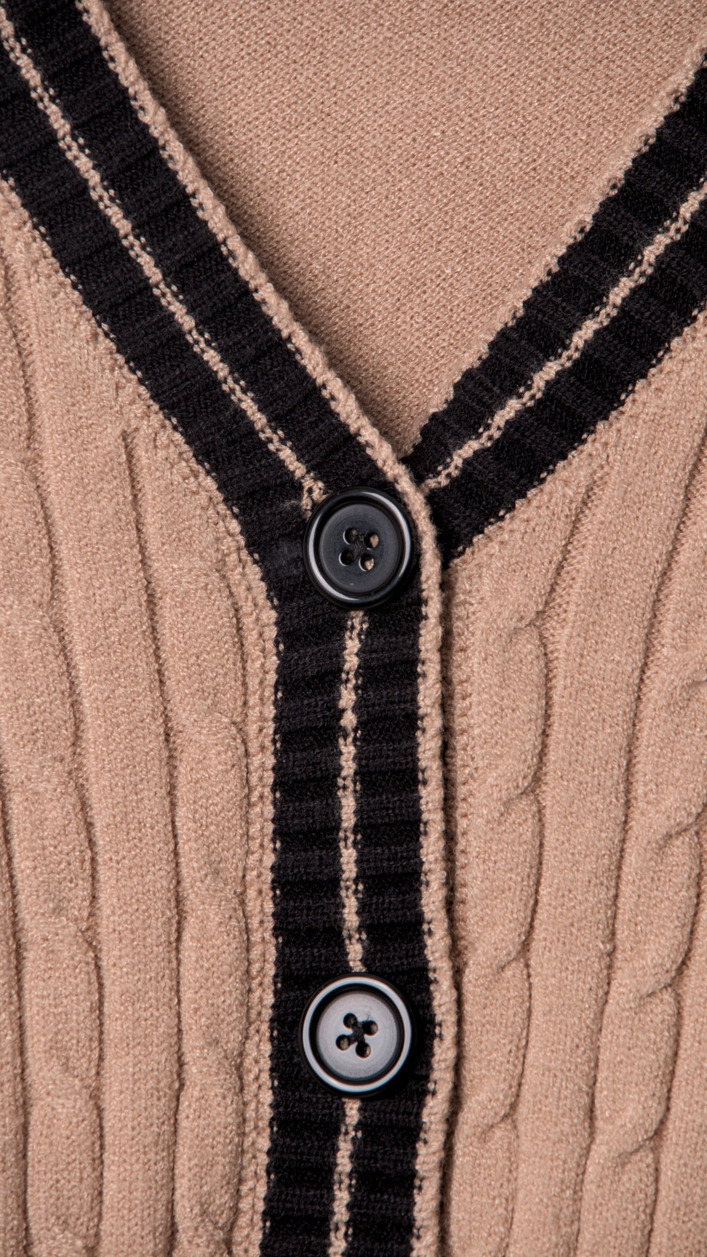 KNITTED SWEATER WITH EMBOSSED BUTTONS AND V-NECK