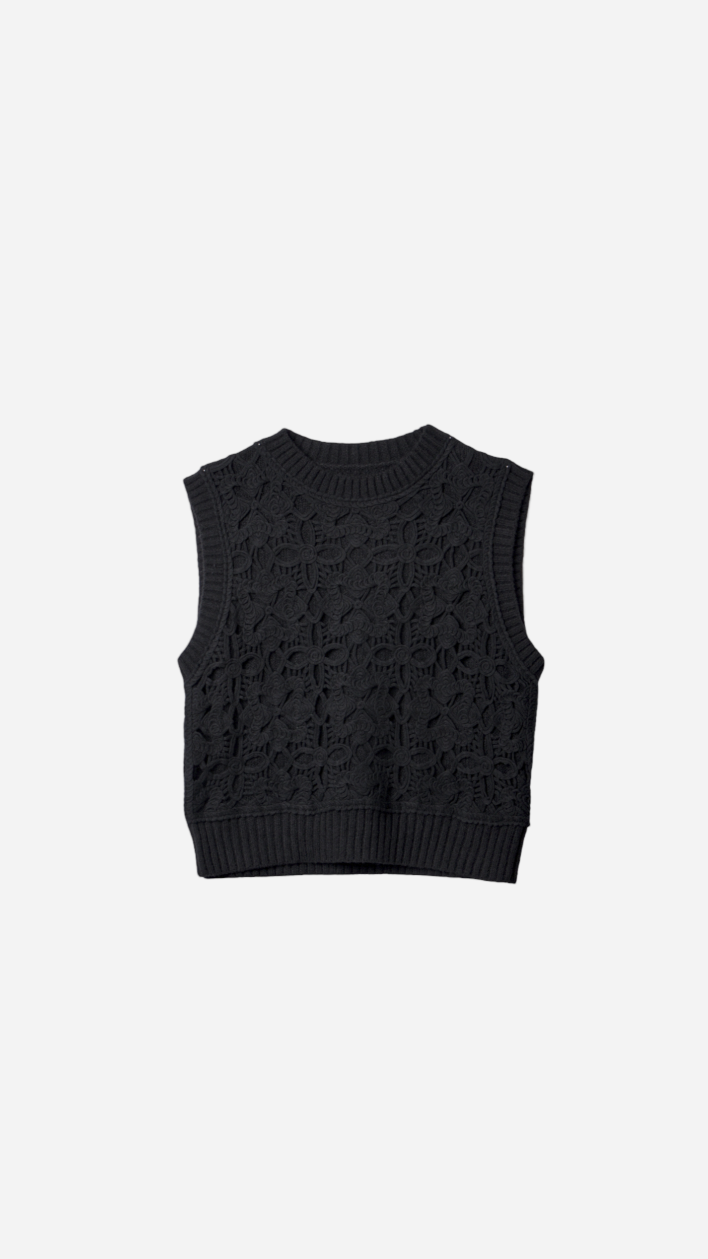 KNITTED VEST WITH EMBROIDERED FLOWER DETAIL
