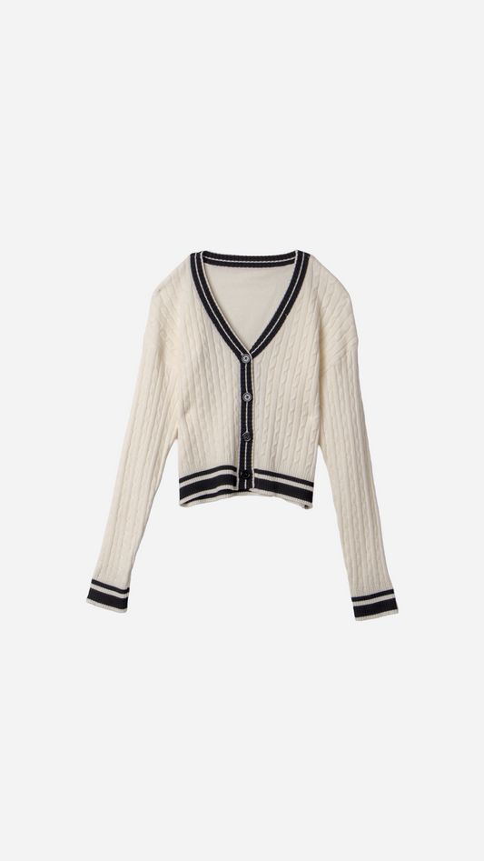 KNITTED SWEATER WITH EMBOSSED BUTTONS AND V-NECK