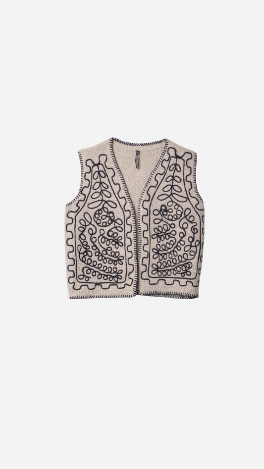 VILLAGE CONTRAST EMBROIDERED VEST