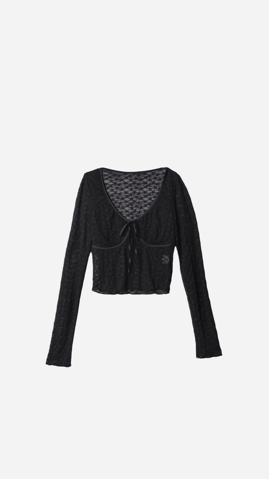 LACE T-SHIRT WITH BOW NECKLINE