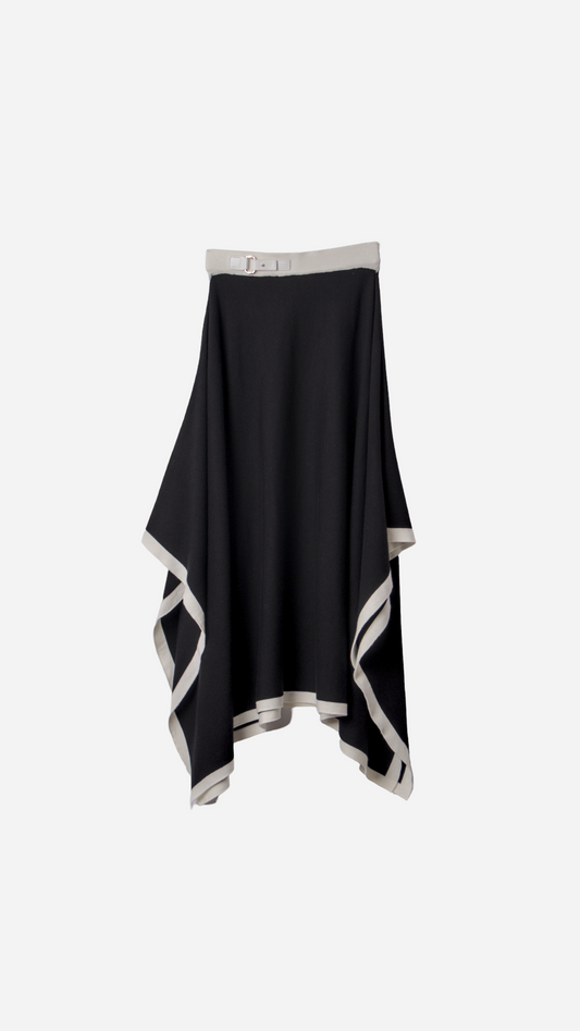 ASYMMETRIC RUFFLED KNIT MIDI SKIRT