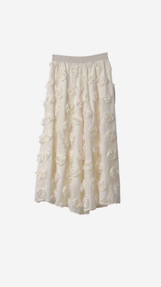 FALDA MIDI ESTRUCTURA FLORES 3D