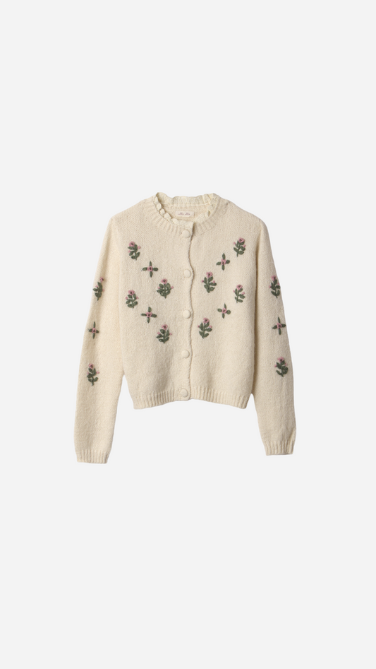 FLOWER EMBROIDERED KNITTED CARDIGAN