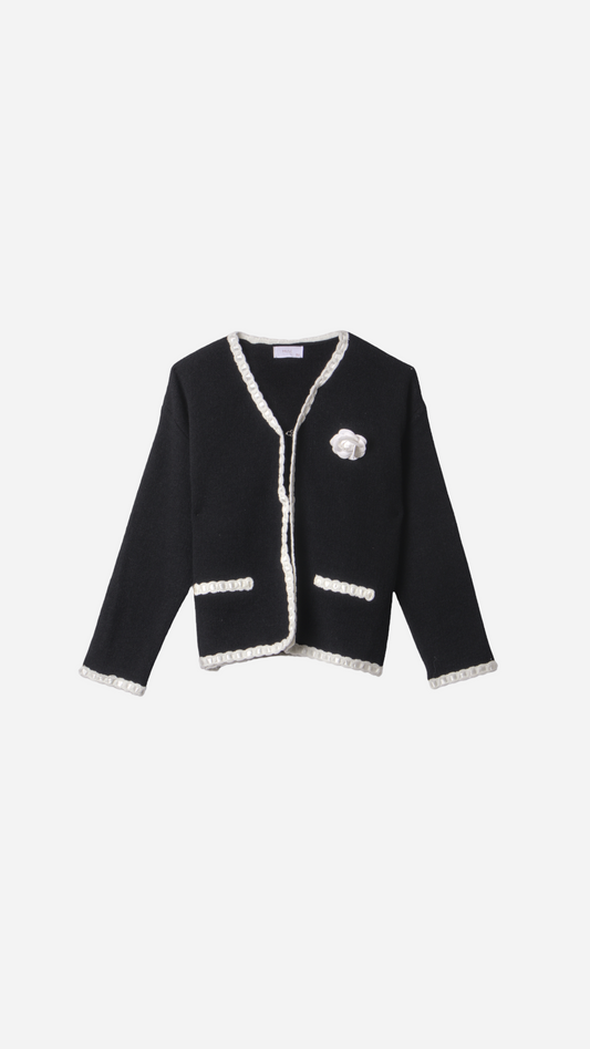 KNITTED CARDIGAN WITH 3D FLOWER