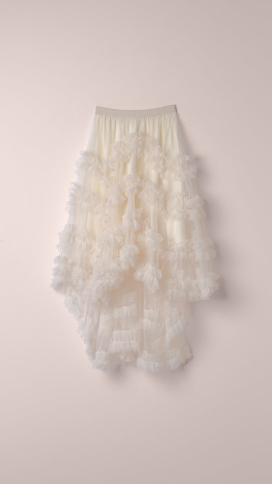 FLOWY MIDI SKIRT WITH RUFFLES