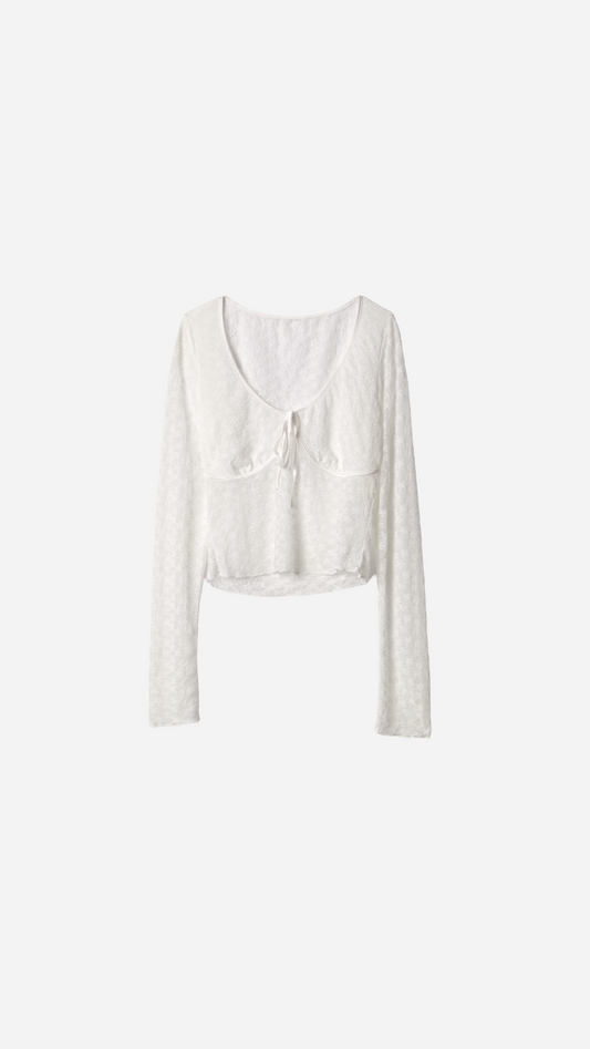 LACE T-SHIRT WITH BOW NECKLINE