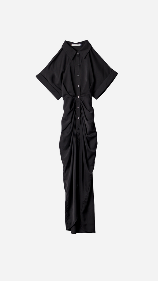 VESTIDO LARGO DRAPEADO MANGAS