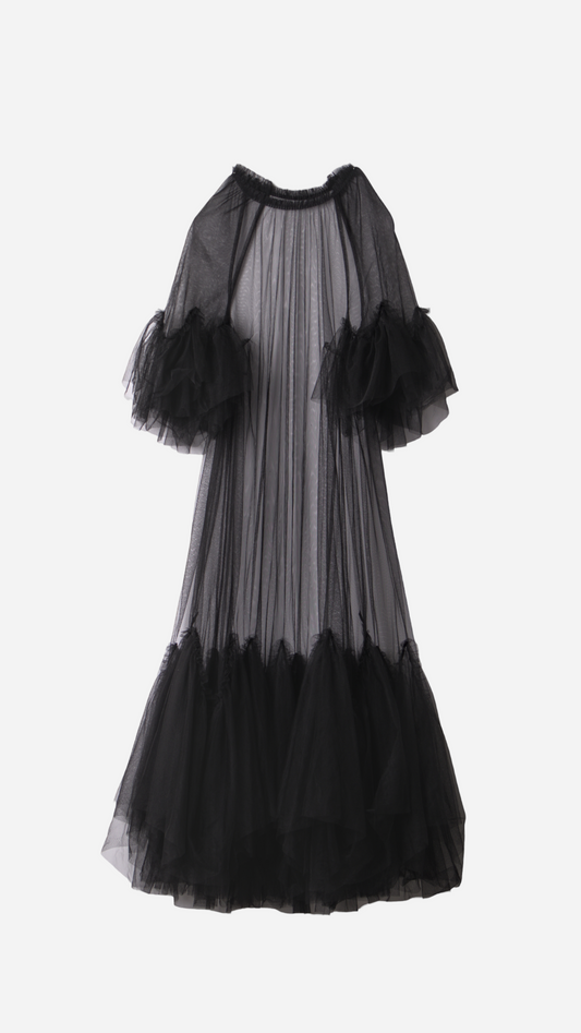 VESTIDO LARGO ENCAJE VOLANTES