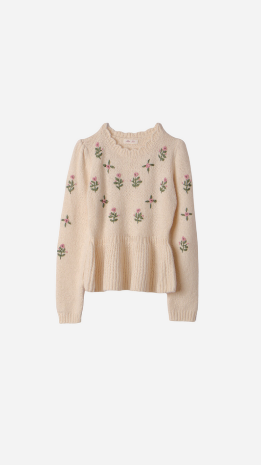 FLOWER EMBROIDERED KNITTED JERSEY