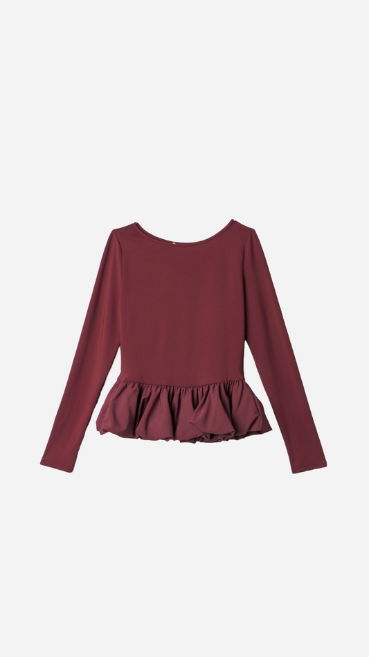 PLAIN T-SHIRT WITH RUFFLE DETAIL