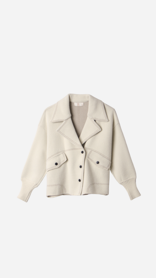 CHAQUETA CAZADORA PUNTO BORDADO CONTRASTE