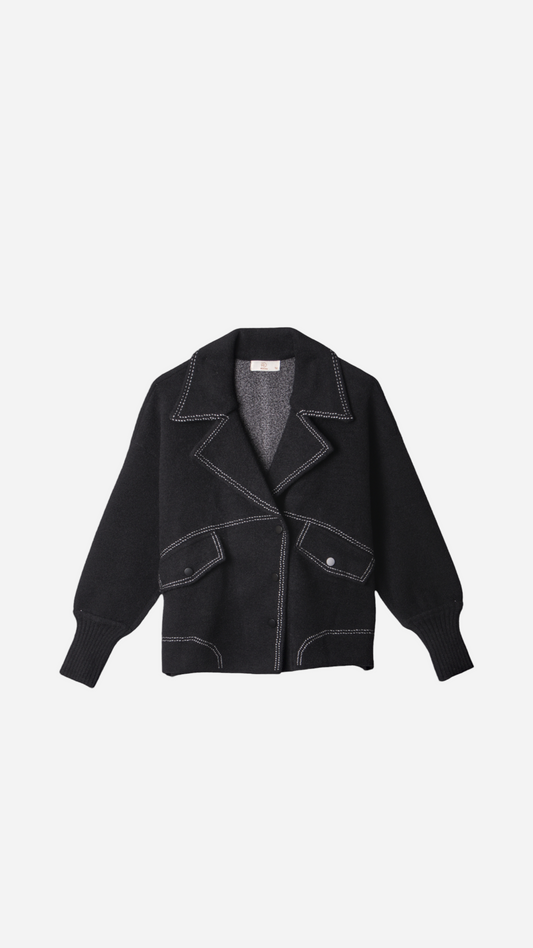 CHAQUETA CAZADORA PUNTO BORDADO CONTRASTE
