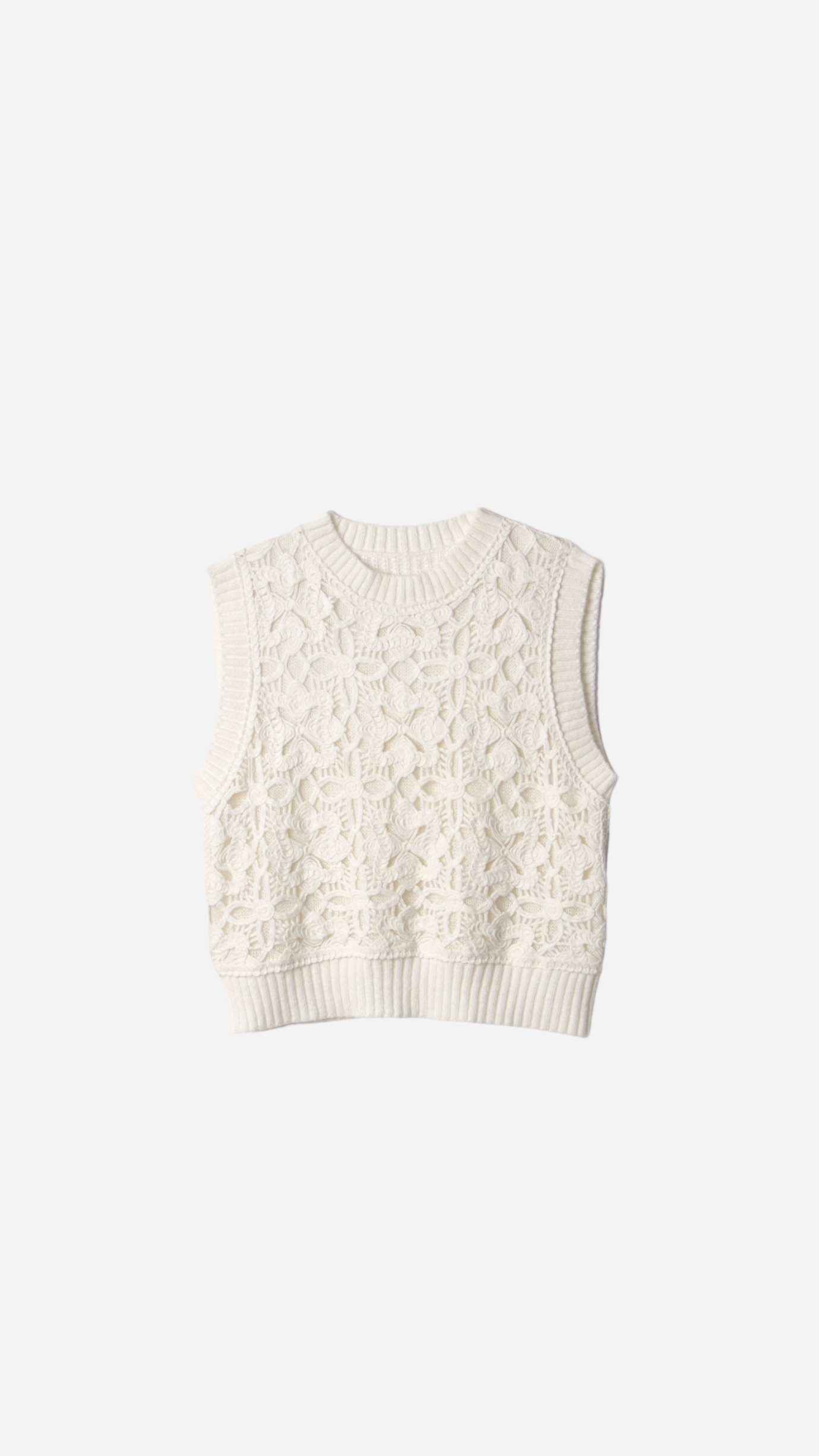 KNITTED VEST WITH EMBROIDERED FLOWER DETAIL