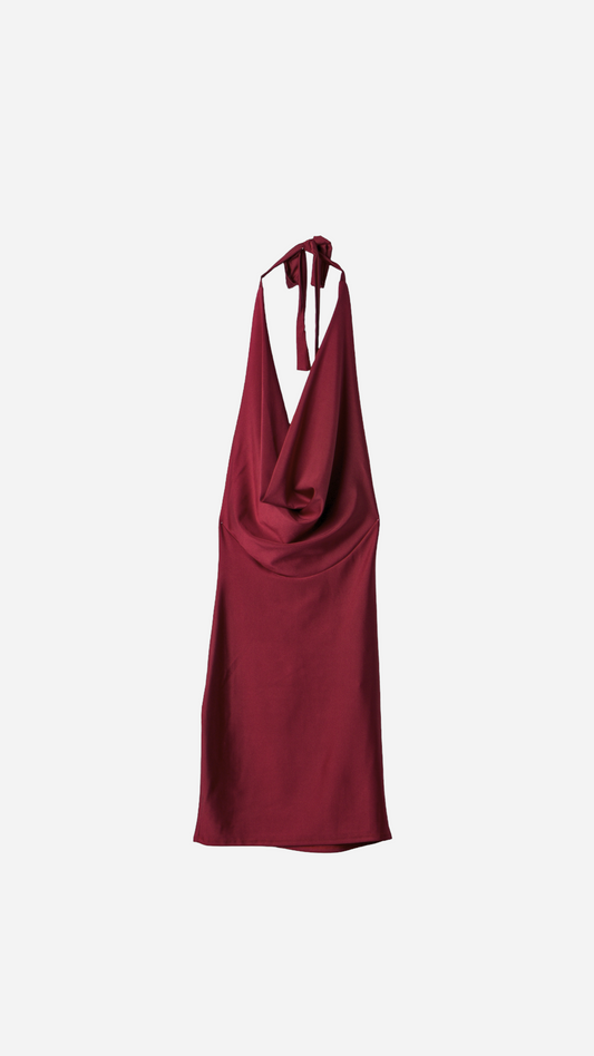 VESTIDO CORTO SATINADO ESCOTE DRAPEADO