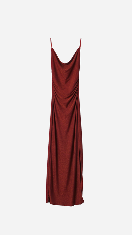 VESTIDO TIRANTES DRAPEADO BRILLO