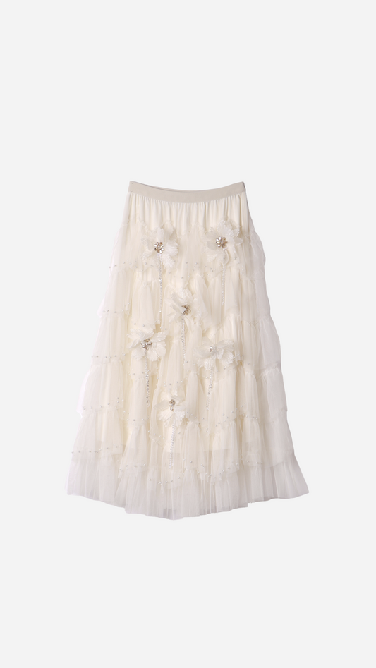 FALDA MIDI FLORES 3D JOYAS