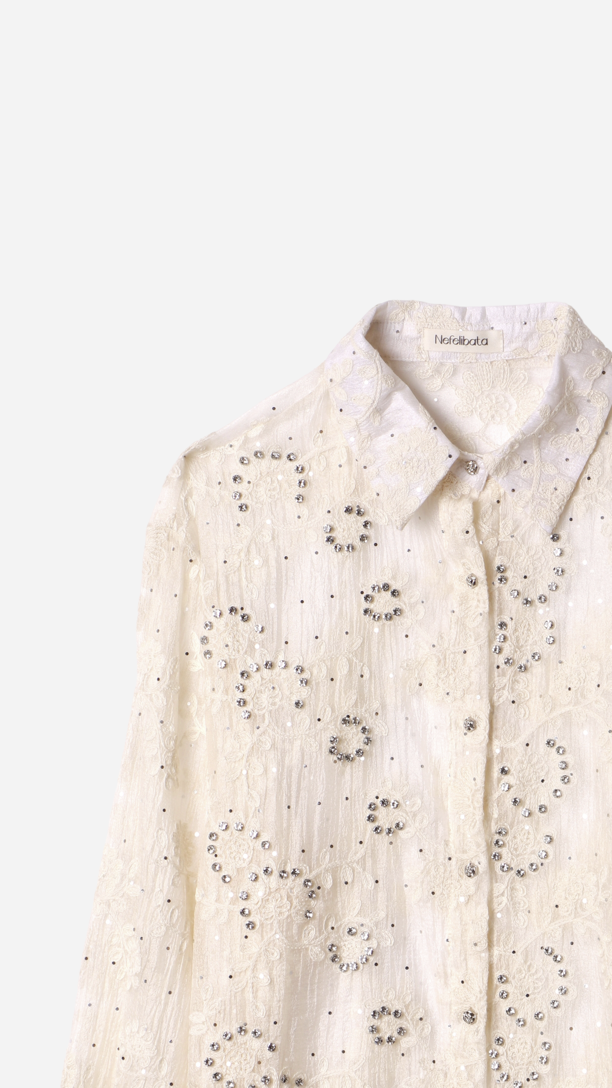 CAMISA SEMITRANSPARENTE BORDADO FLORES BRILLO
