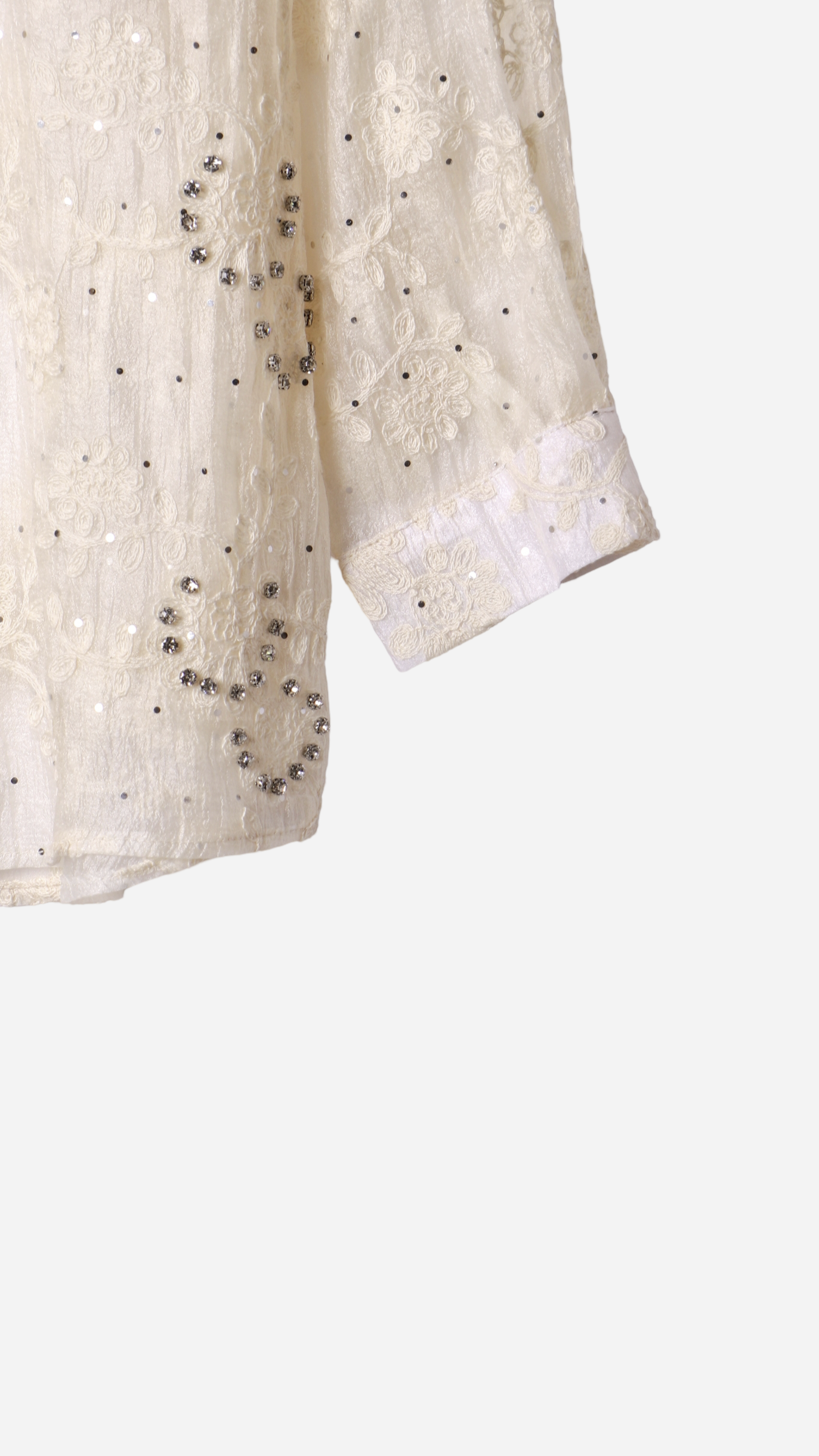 CAMISA SEMITRANSPARENTE BORDADO FLORES BRILLO