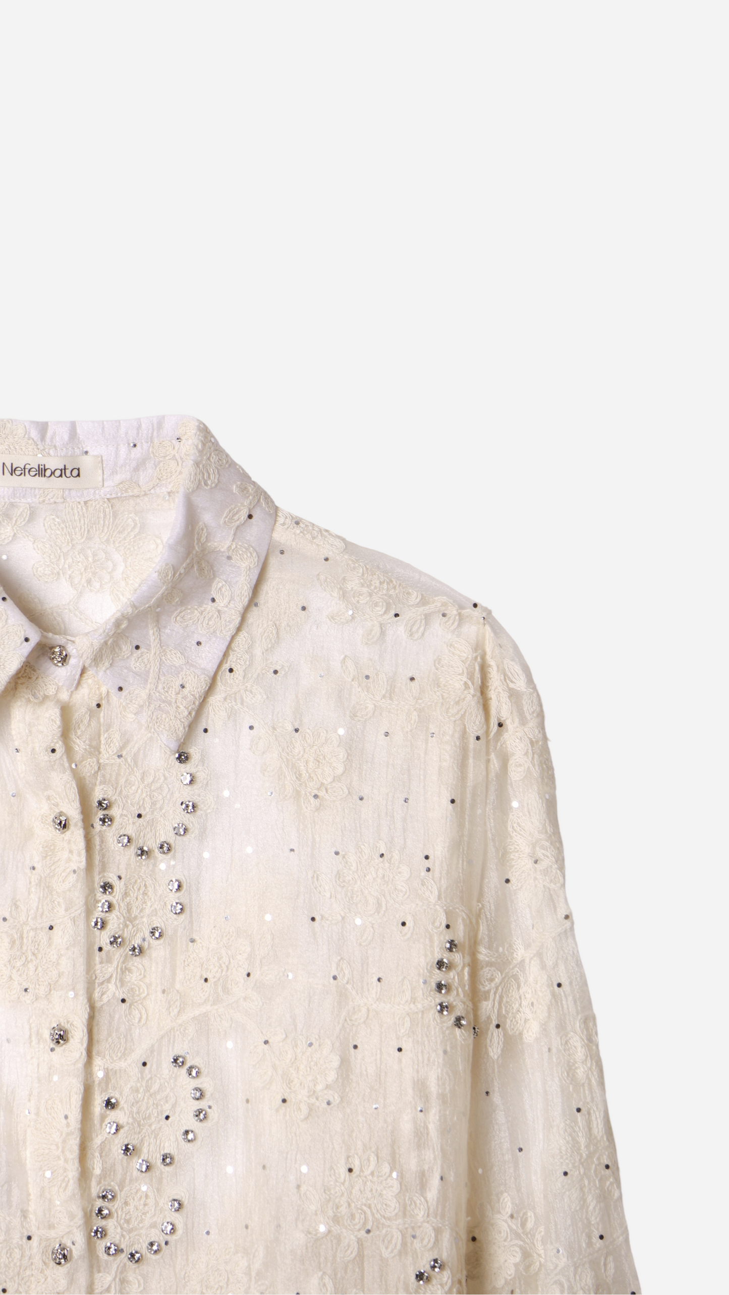 CAMISA SEMITRANSPARENTE BORDADO FLORES BRILLO